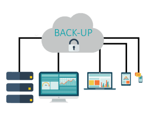 Sauvegarde de données informatique Illustration de sauvegarde informatique avec cloud et serveurs.