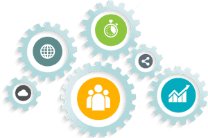 Cercle de gears avec icônes de gestion et technologie pour PME.