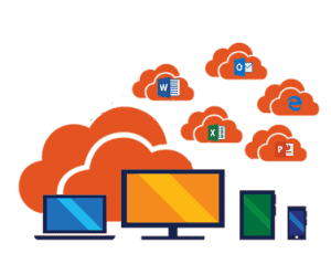 Solutions de stockage cloud pour entreprises Illustration de services cloud avec applications Microsoft Office.