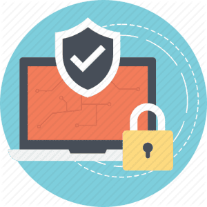 Sécurité informatique et protection des données Protection informatique avec bouclier, cadenas et ordinateur sécurisé.