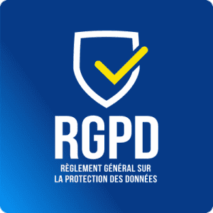 Conformité RGPD pour la protection des données Logo RGPD avec bouclier et coche pour conformité et sécurité des données.